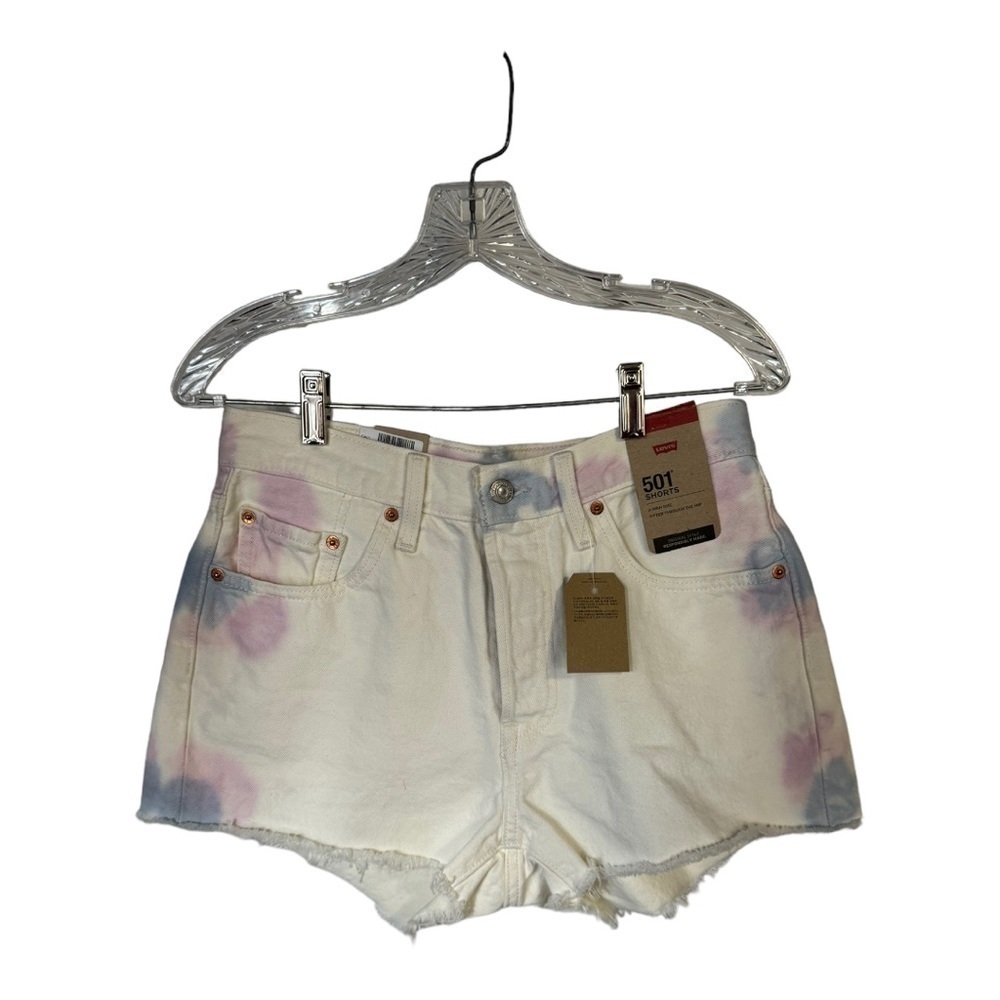 Levi’s 501 Original White Tie Dye Raw Hem High Waist Cut Off Jean Shorts 28 New